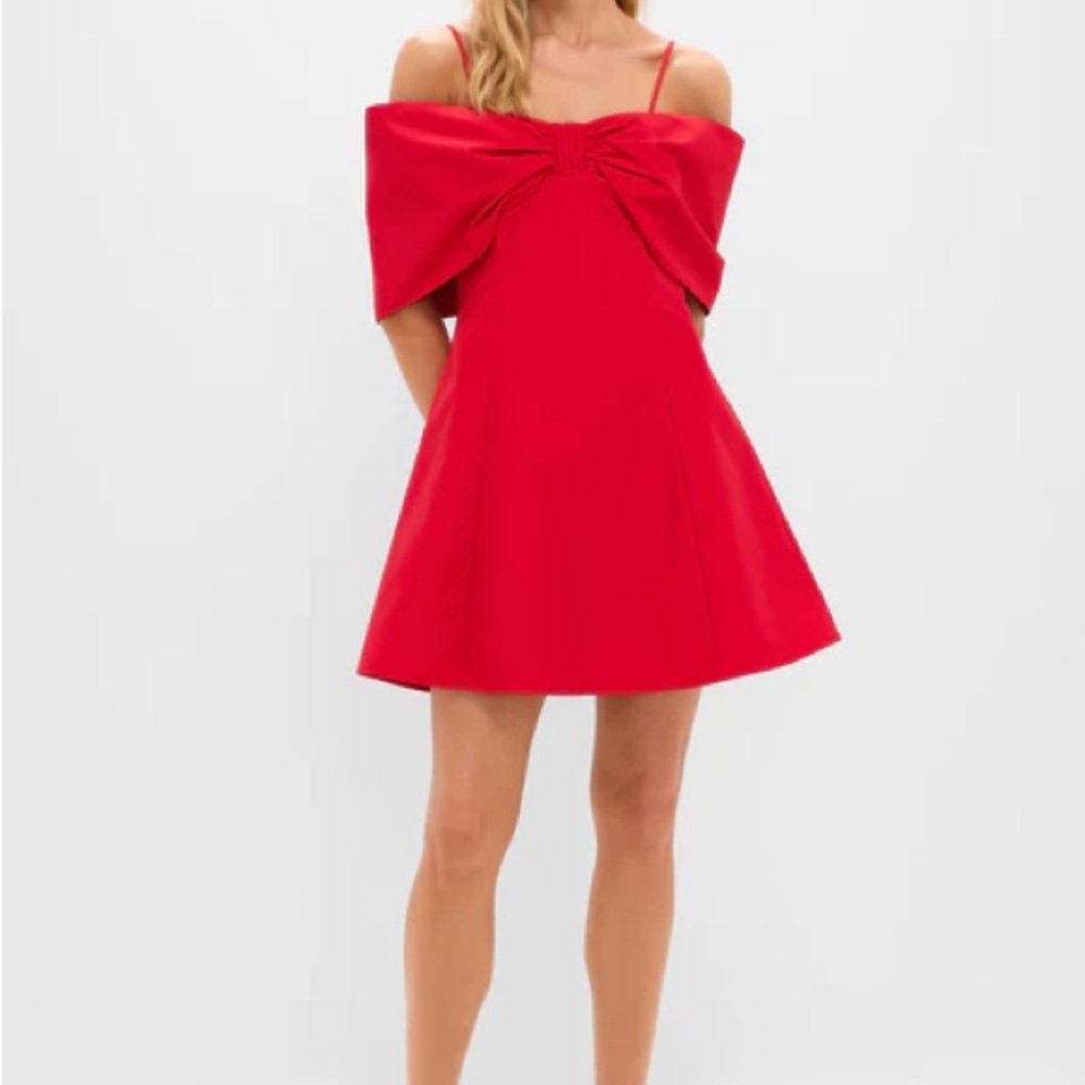 HYACINTH HOUSE Off-the-Shoulder Red Bow Bates Mini Dress NWT size small